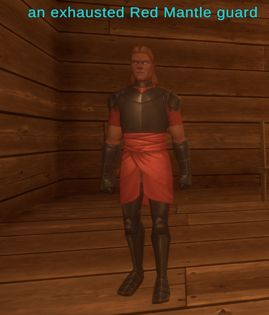 an exhausted Red Mantle guard