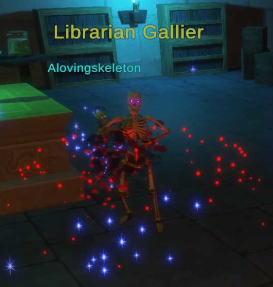 Librarian Gallier in the Ancient Crypt library
