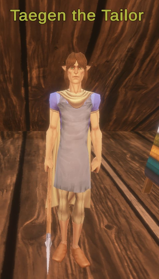 Taegen the Tailor with his overhead name visible