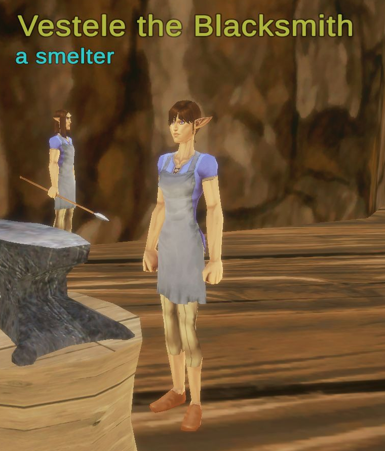 Vestele the Blacksmith with her overhead name visible