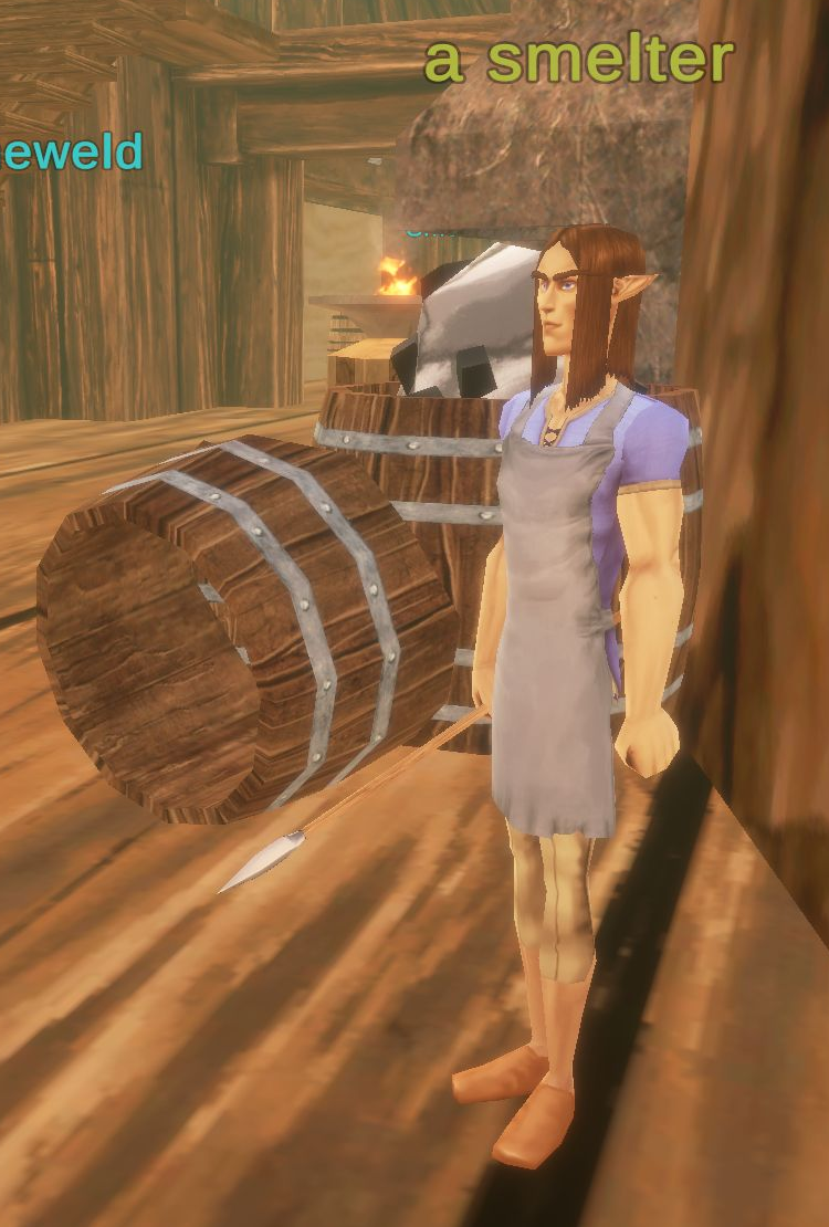 a smelter beside barrels, with the full overhead name visible
