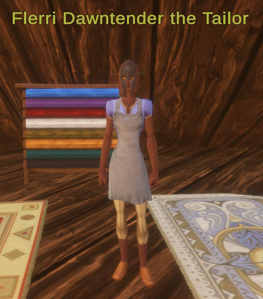 Flerri Dawntender the Tailor with the complete overhead name visible