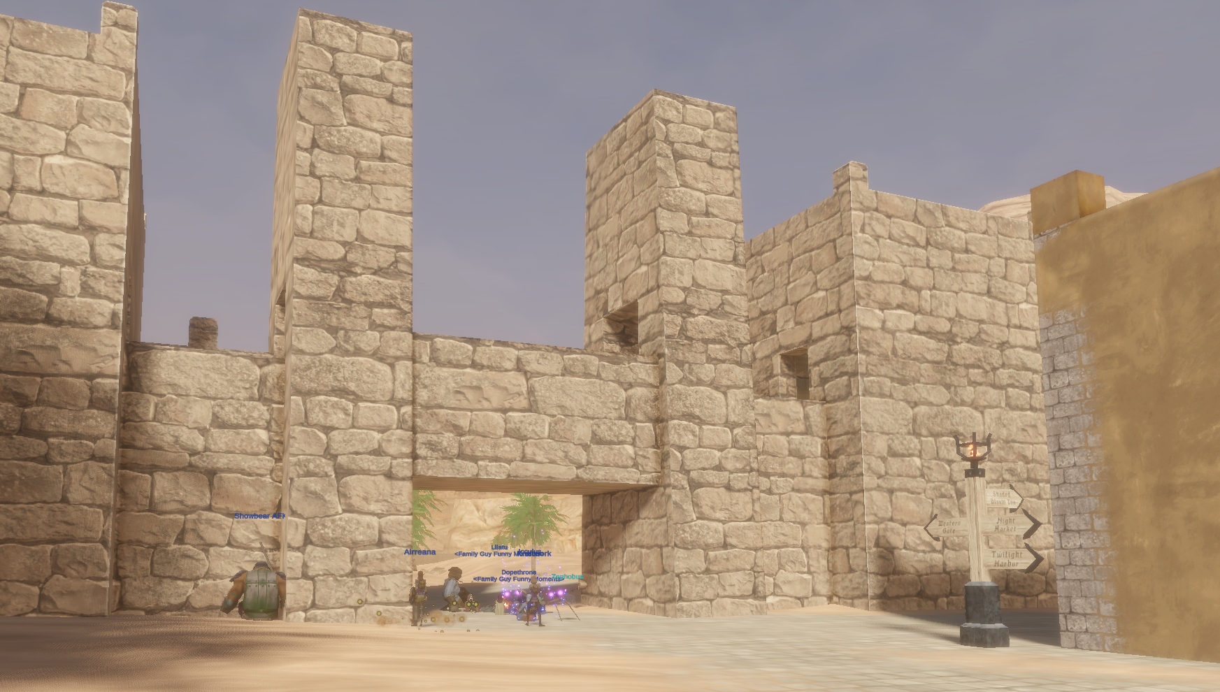 Night Harbor West Gate fortifications seen in game