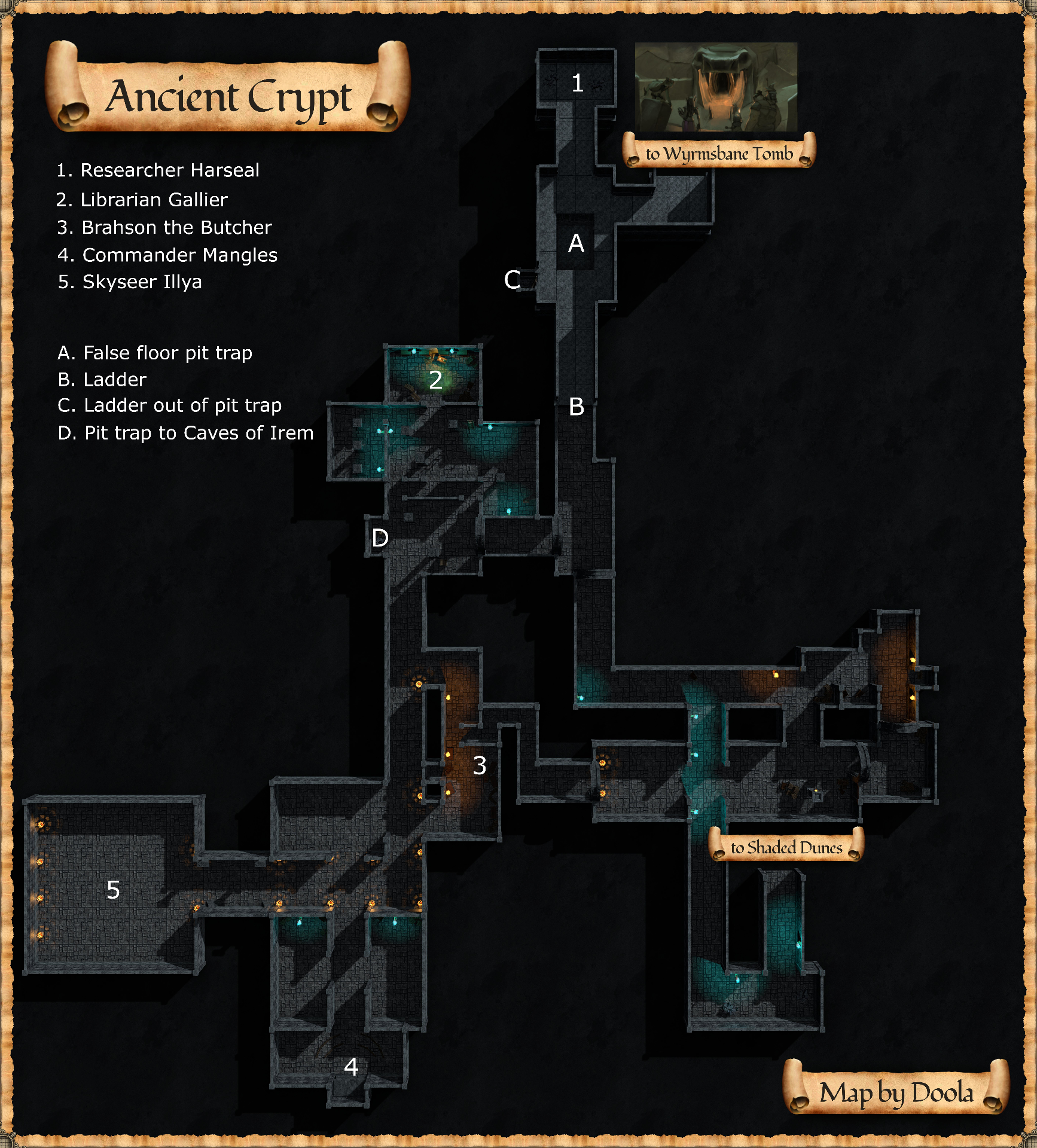 Annotated map of Ancient Crypt
