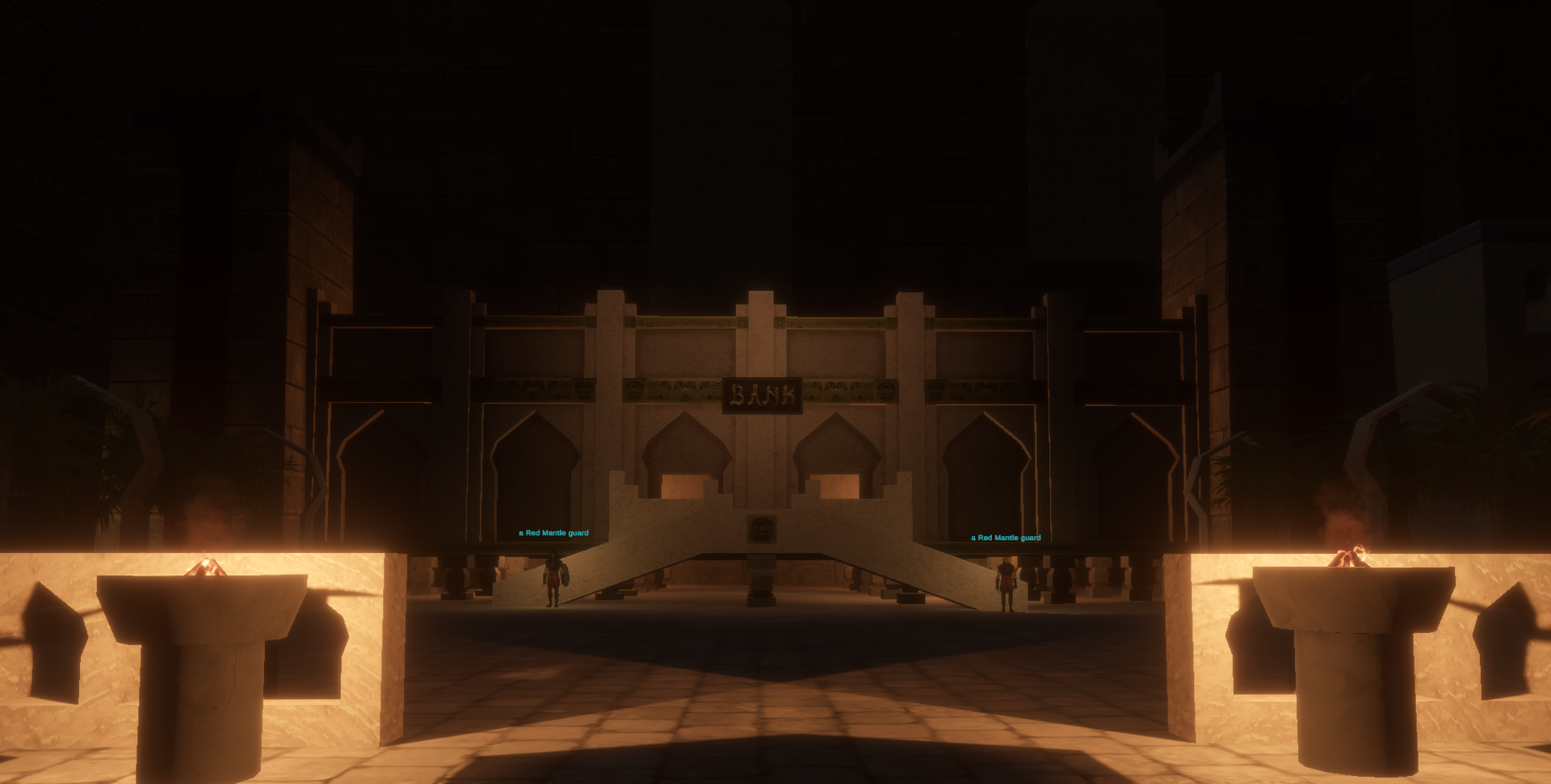 North Bank entrance guarded by two Red Mantle guards