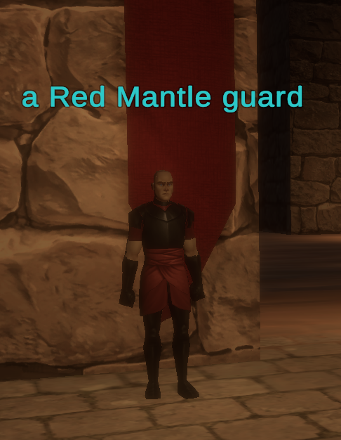 A Red Mantle guard in black and red uniform