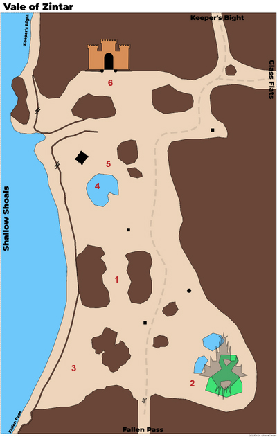 Numbered map of Vale of Zintar points of interest
