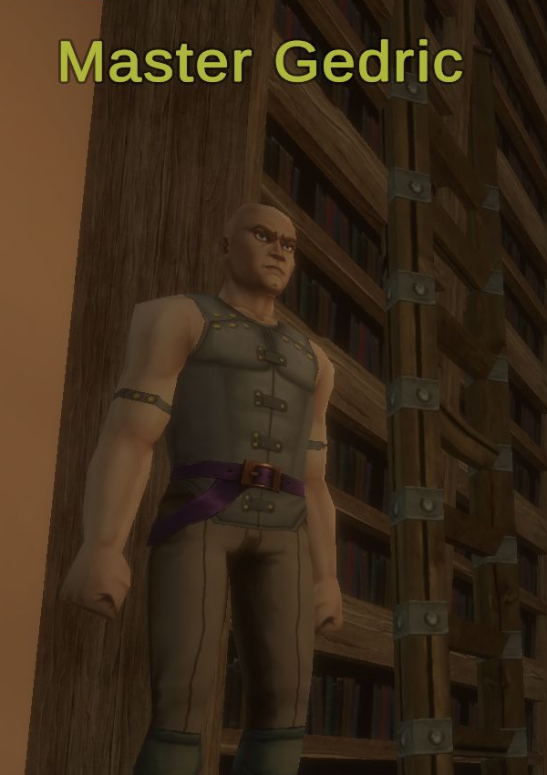 Master Gedric, a bald human ability-restoration NPC wearing spectacles in Night Harbor