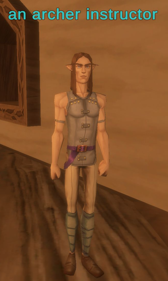 An archer instructor in Evershade Weald with the full overhead name visible
