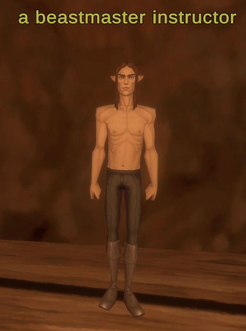 A beastmaster instructor in Evershade Weald with the full overhead name visible