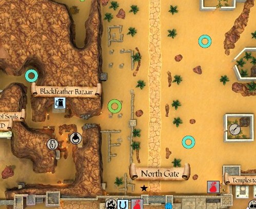 Map detail showing Blackfeather Bazaar in Night Harbor