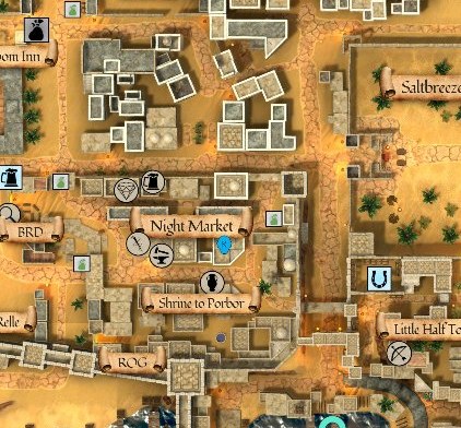 Map detail showing Night Market in Night Harbor