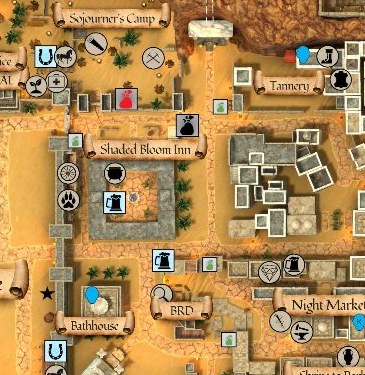 Map detail showing Shaded Bloom Inn in Night Harbor