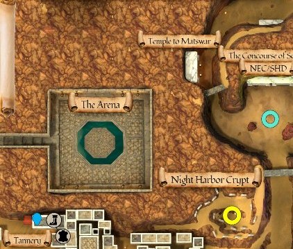 Map detail showing The Arena in Night Harbor