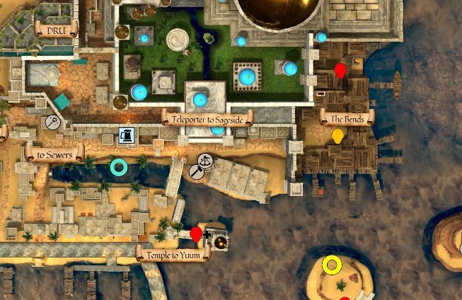 Map detail showing The Docks in Night Harbor