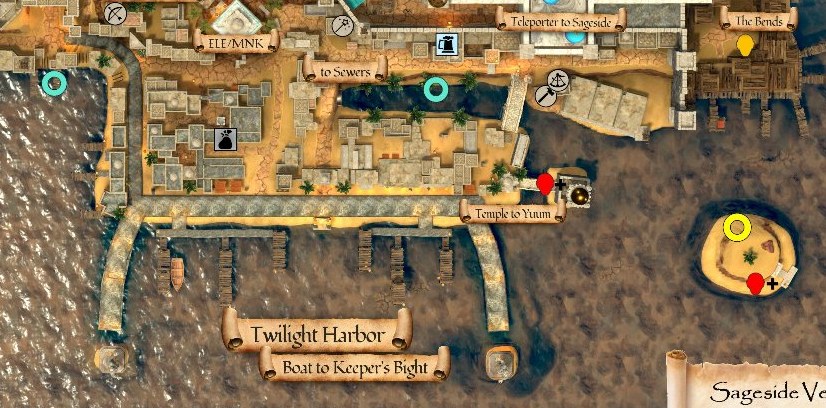 Map detail showing Twilight Harbor in Night Harbor