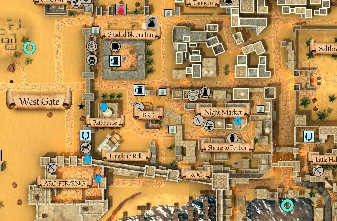 Map detail showing West Gate in Night Harbor