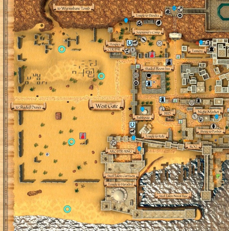 Map detail showing Western hunting approaches in Night Harbor