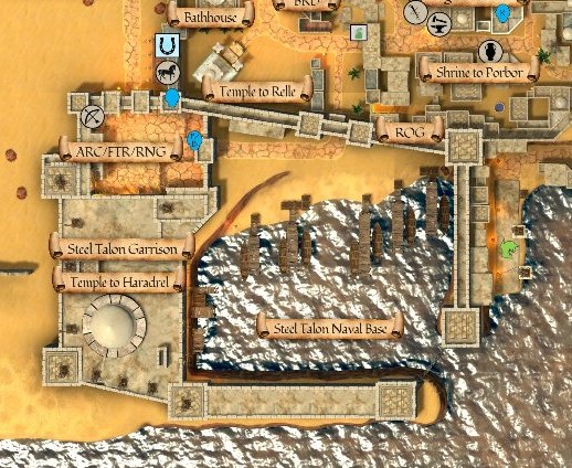 Map detail showing Steel Talon Garrison in Night Harbor