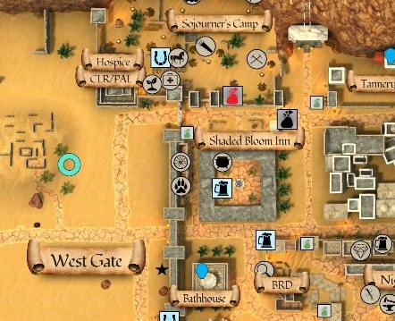 Map detail showing Wayfarer's Hospice in Night Harbor