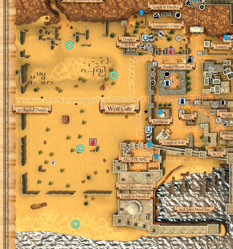Map detail showing West Gate Newbie Yard in Night Harbor